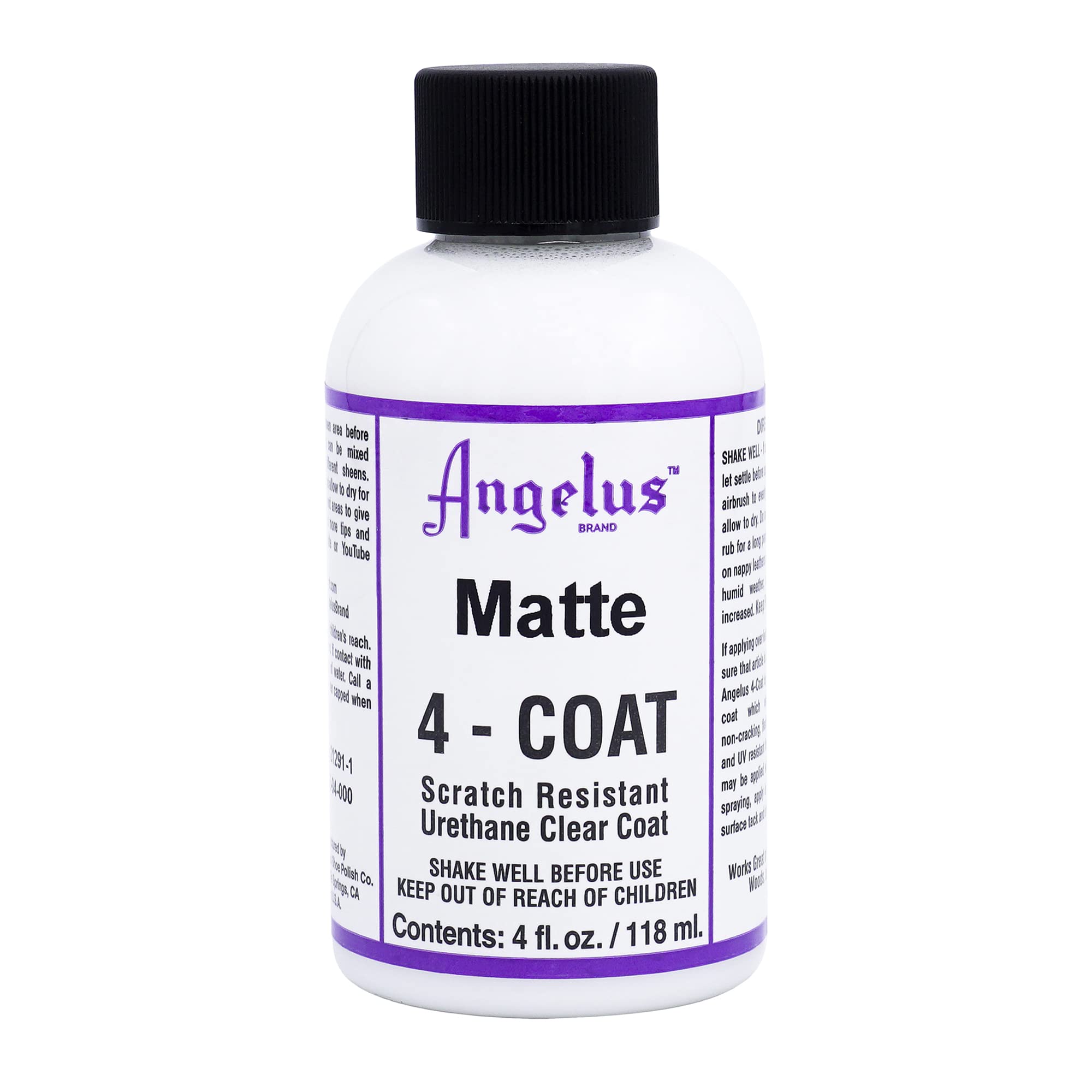 Angelus Matte 4-Coat sealer on leather shoes delivers scratch resistance with a subtle matte finish.