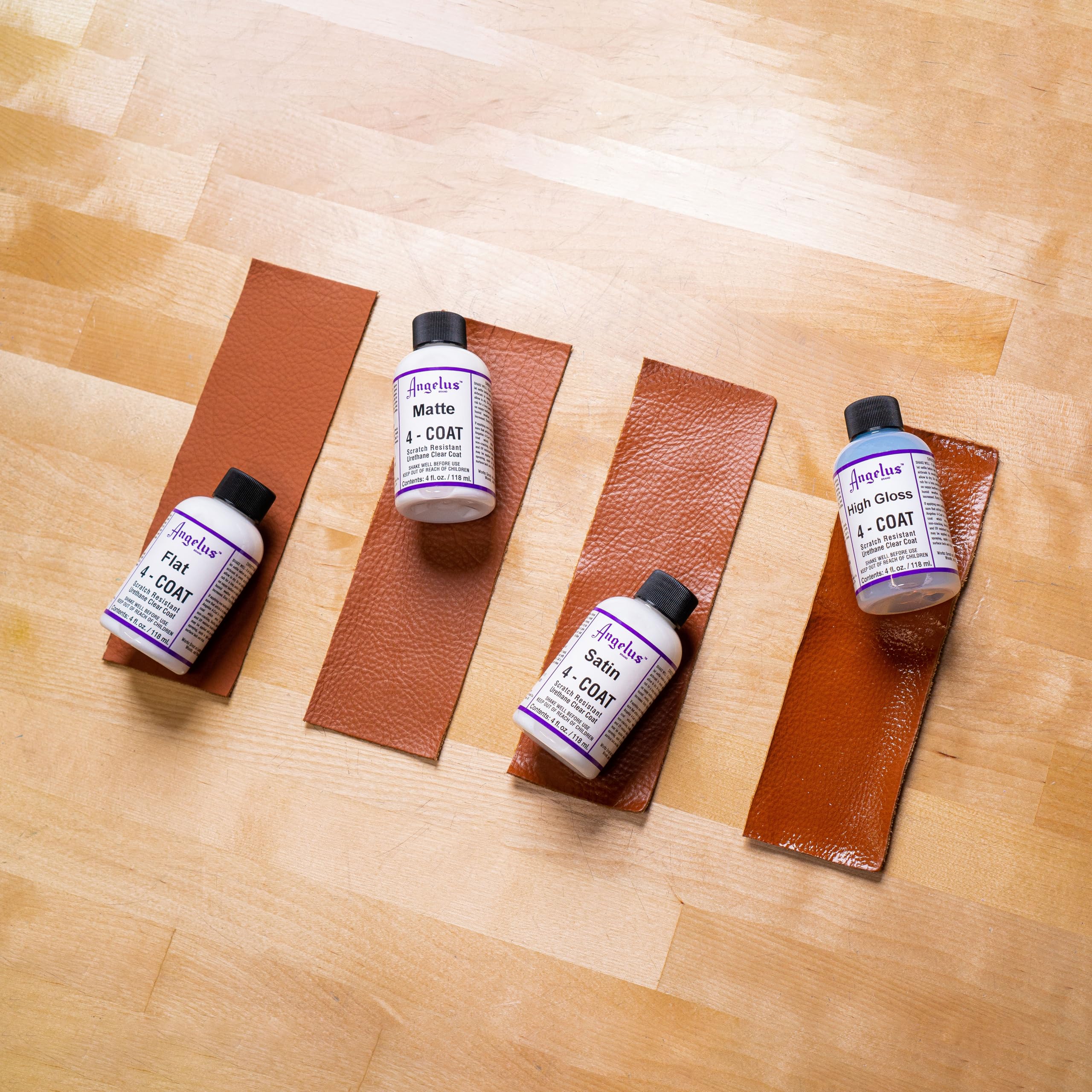 Angelus Satin 4-Coat applied to leather surface for a durable flexible shield