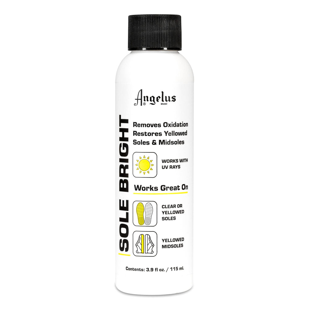 Angelus Sole Bright bottle pour restores yellowed soles to a clearer finish.