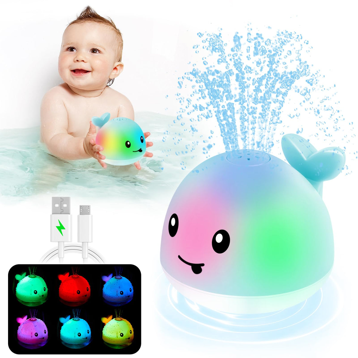 ANGGIKO whale bath toy front view for engaging bath time fun
