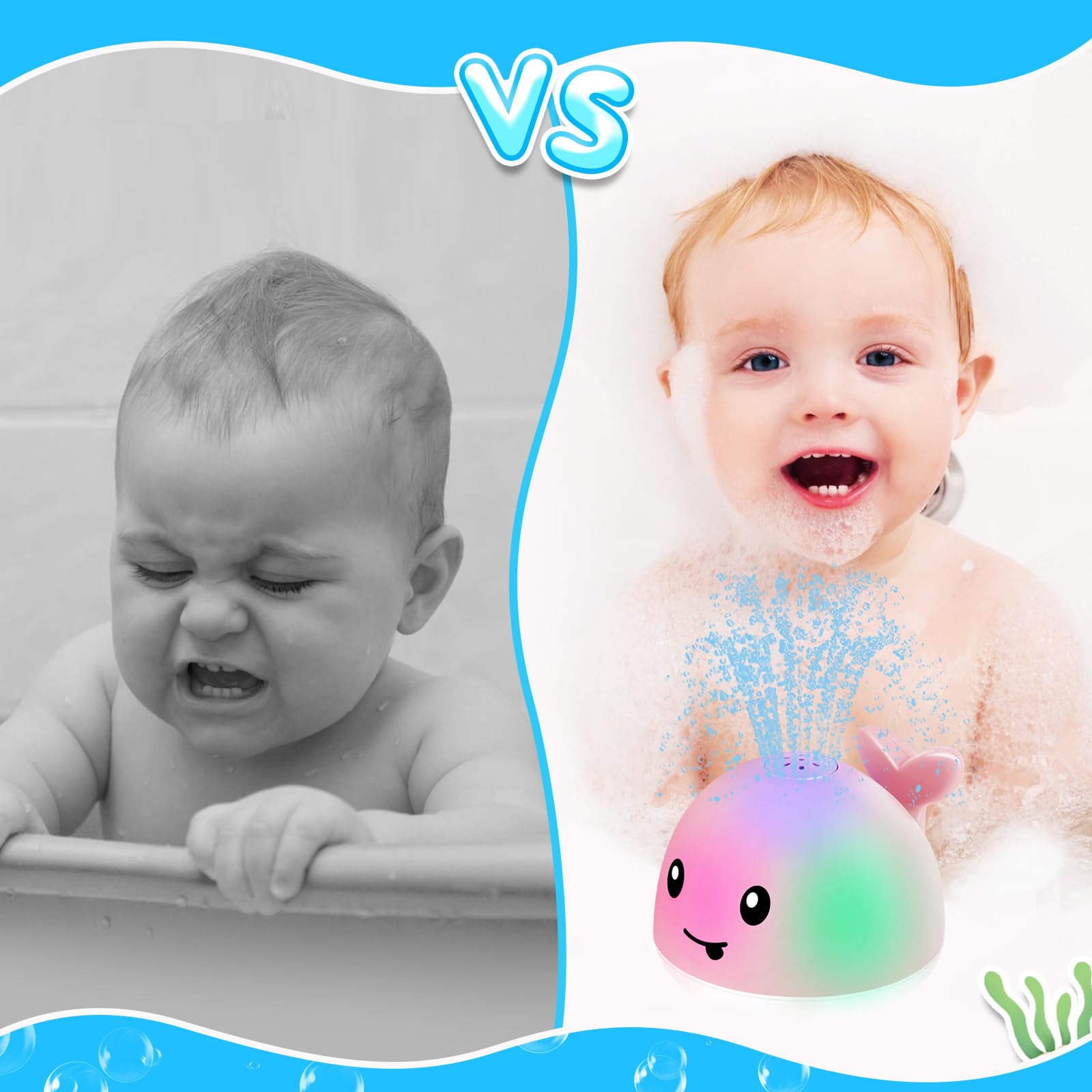 ANGGIKO bath time fun close-up showing spray and lights in action.