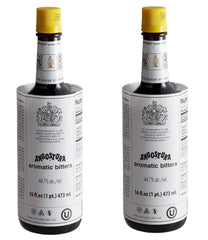 Angostura Aromatic Bitters bottle angled on bar, hinting at flavor depth.