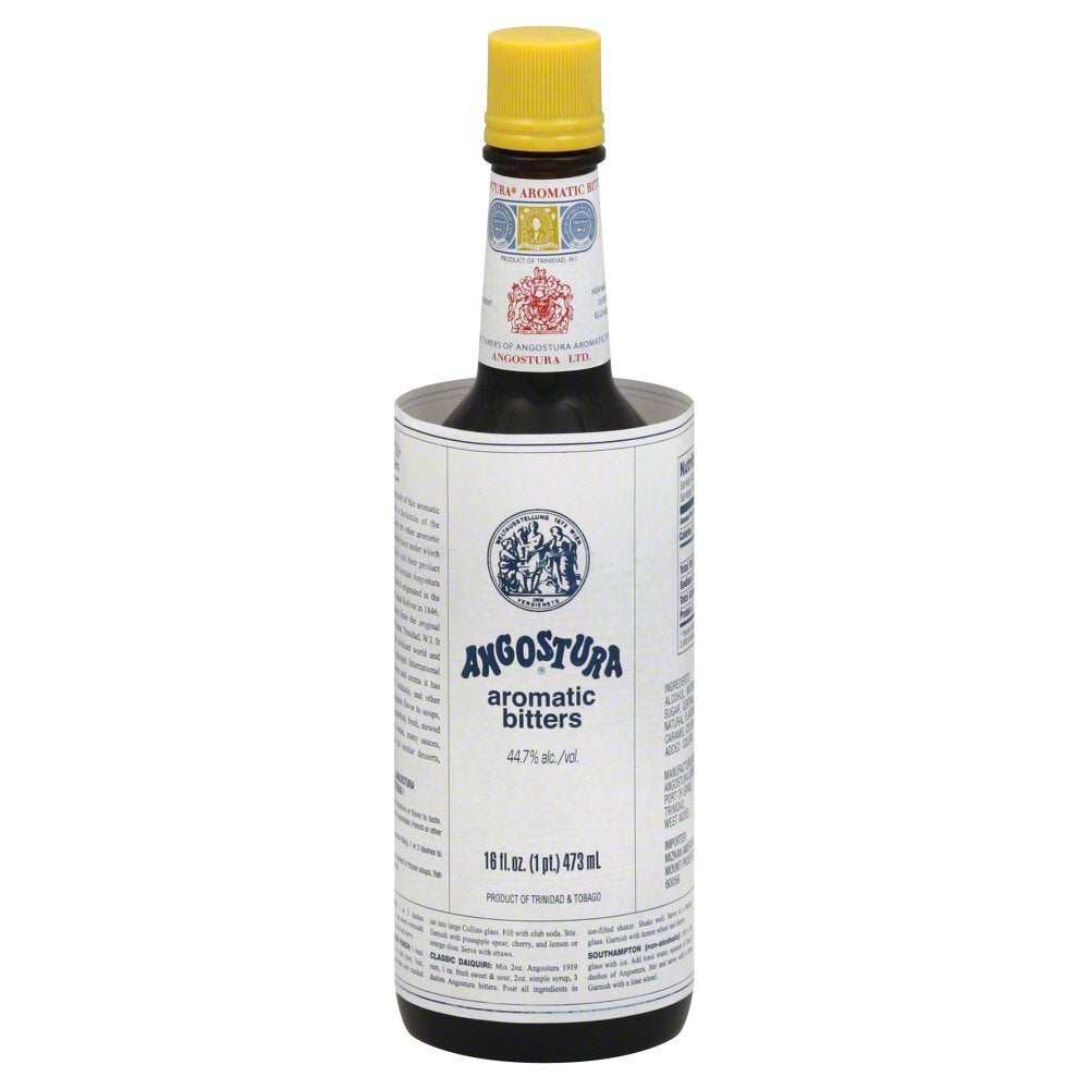 Angostura Aromatic Bitters bottle enhances flavor for cocktails and recipes.