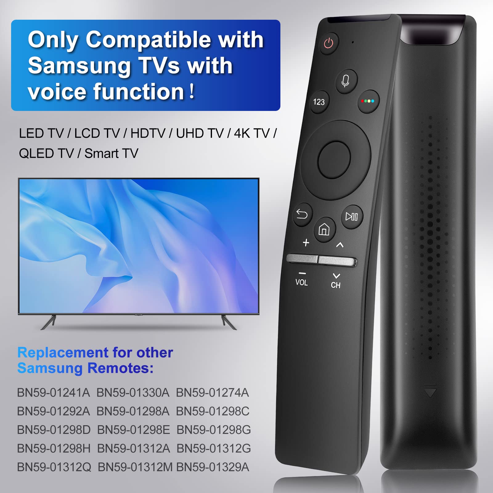 Front view of Angrox BN59-1266A remote designed for comfortable use.