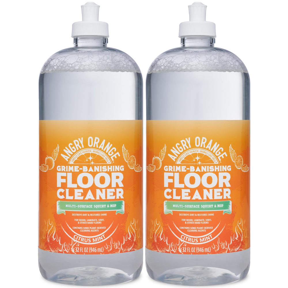 ANGRY ORANGE citrus-mint floor cleaner 32oz bottle for fast, streak-free cleaning on sealed floors.