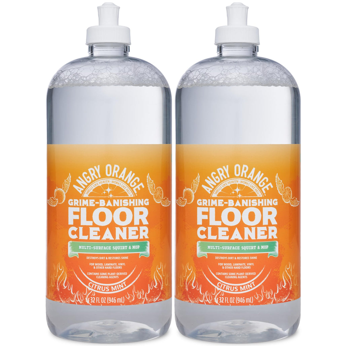 ANGRY ORANGE citrus-mint floor cleaner 32oz bottle for fast, streak-free cleaning on sealed floors.