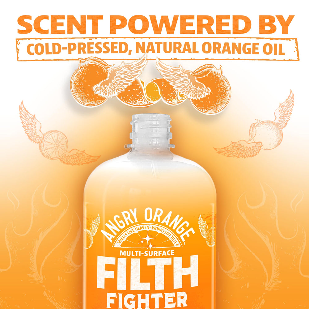 ANGRY ORANGE spray bottle used on kitchen countertops and sinks