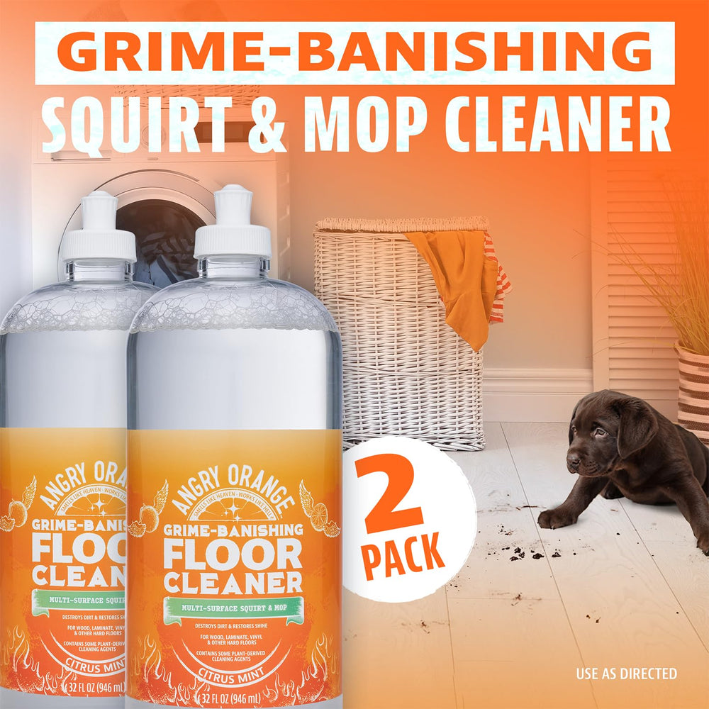 ANGRY ORANGE spray bottle citrus-mint for easy mist application and quick dirt removal.