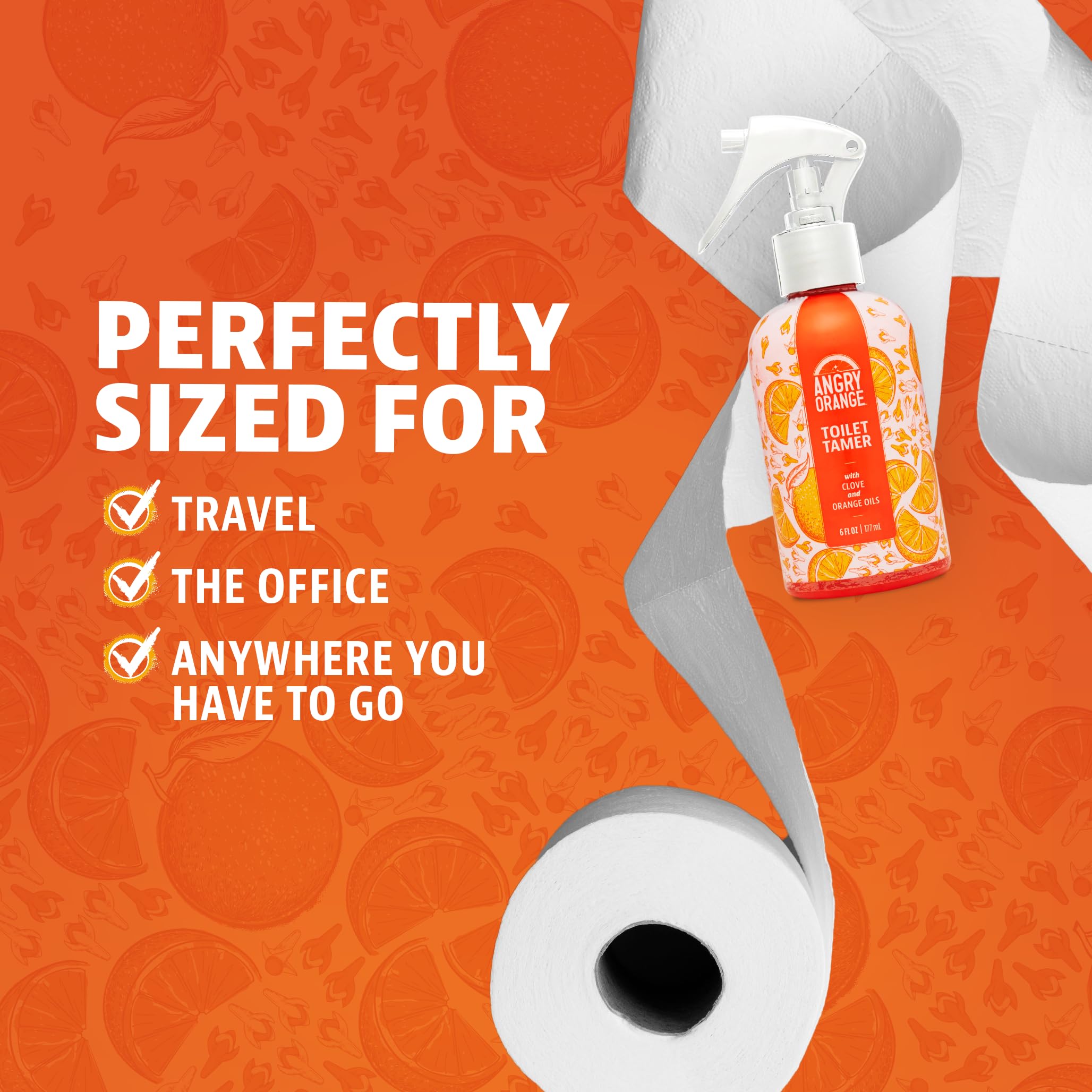 ANGRY ORANGE Toilet Tamer 6 oz bottle shows size advantage over smaller bottles