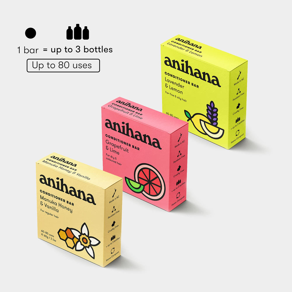ANIHANA conditioner bar built for about 80 washes, reducing plastic waste.