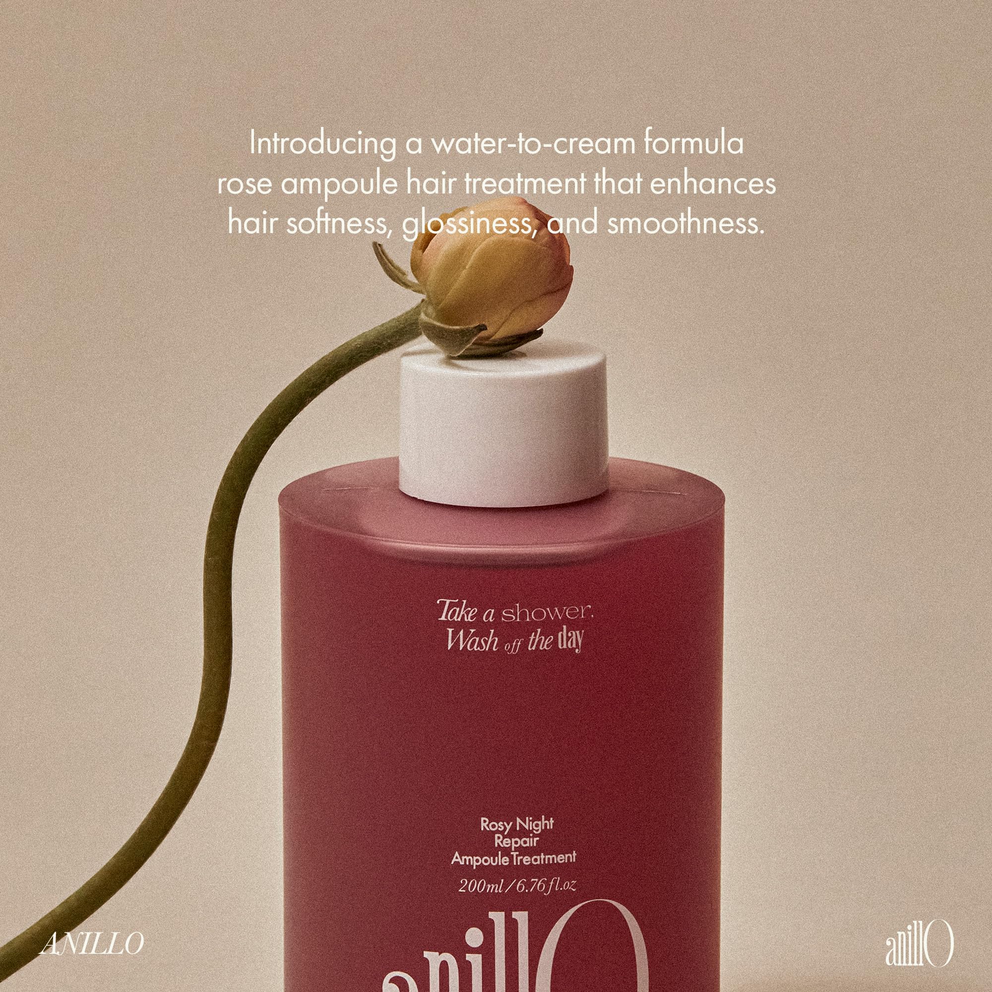 ANILLO Rosy Night Ampoule before-after image shows shinier, healthier hair