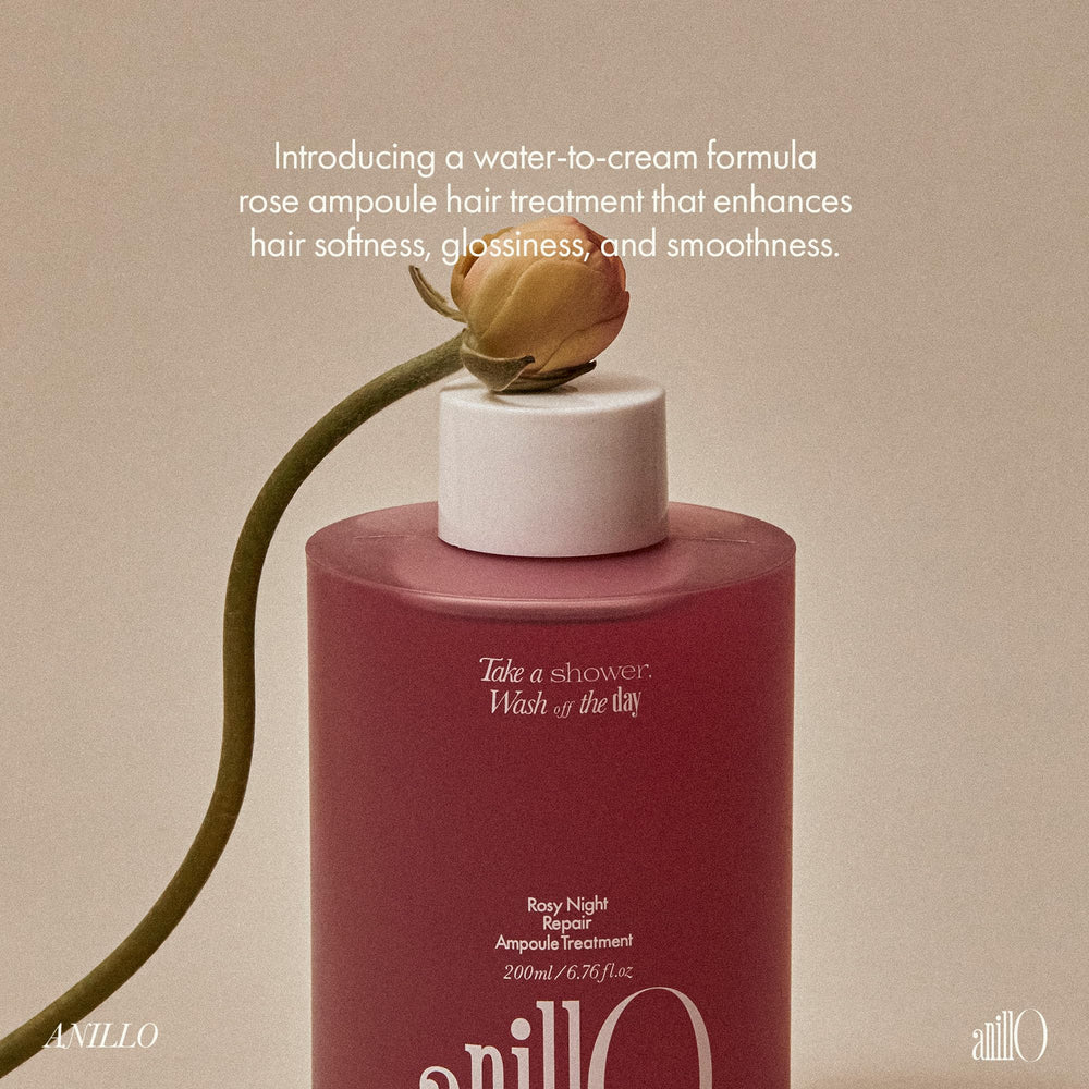 ANILLO Rosy Night Ampoule before-after image shows shinier, healthier hair