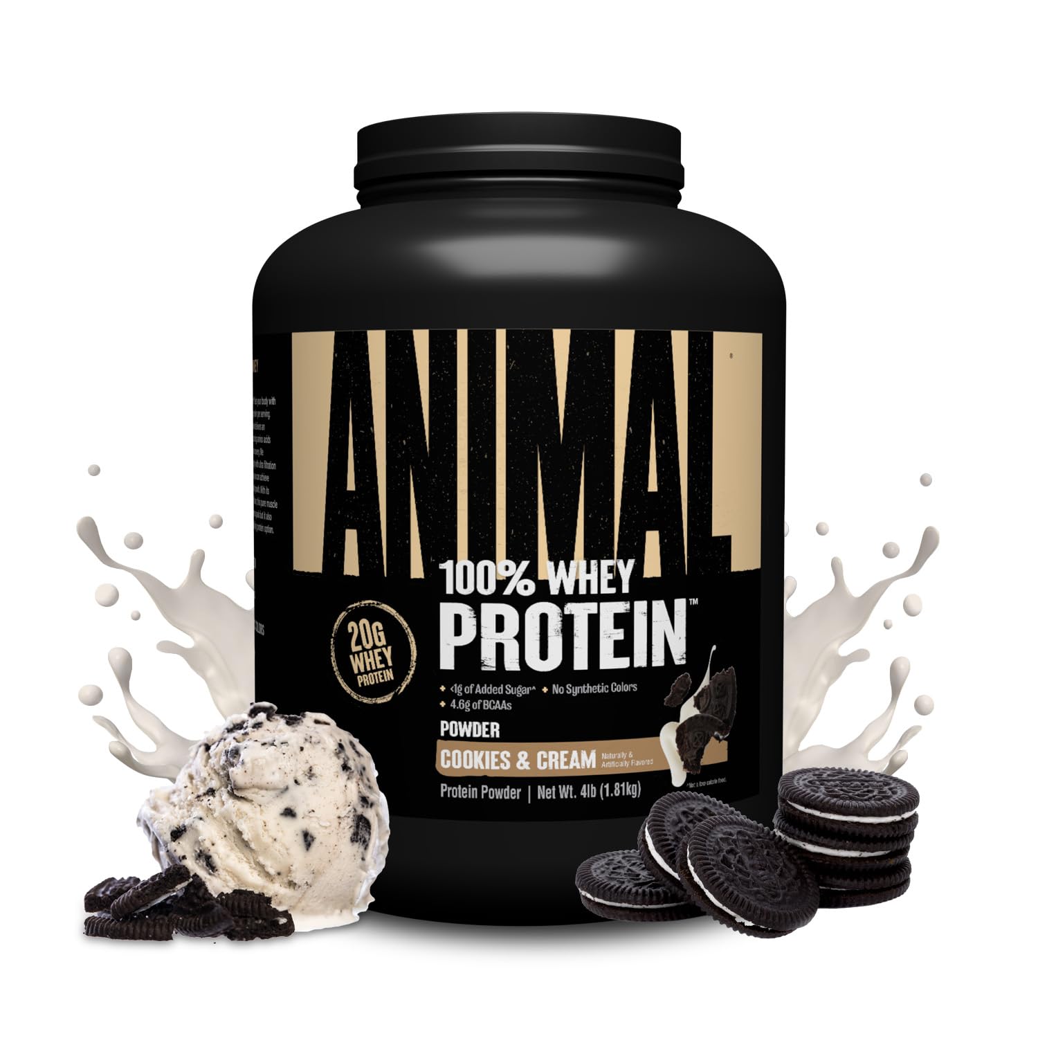 Animal 100% Whey protein bottle on a gym shelf for daily fueling.