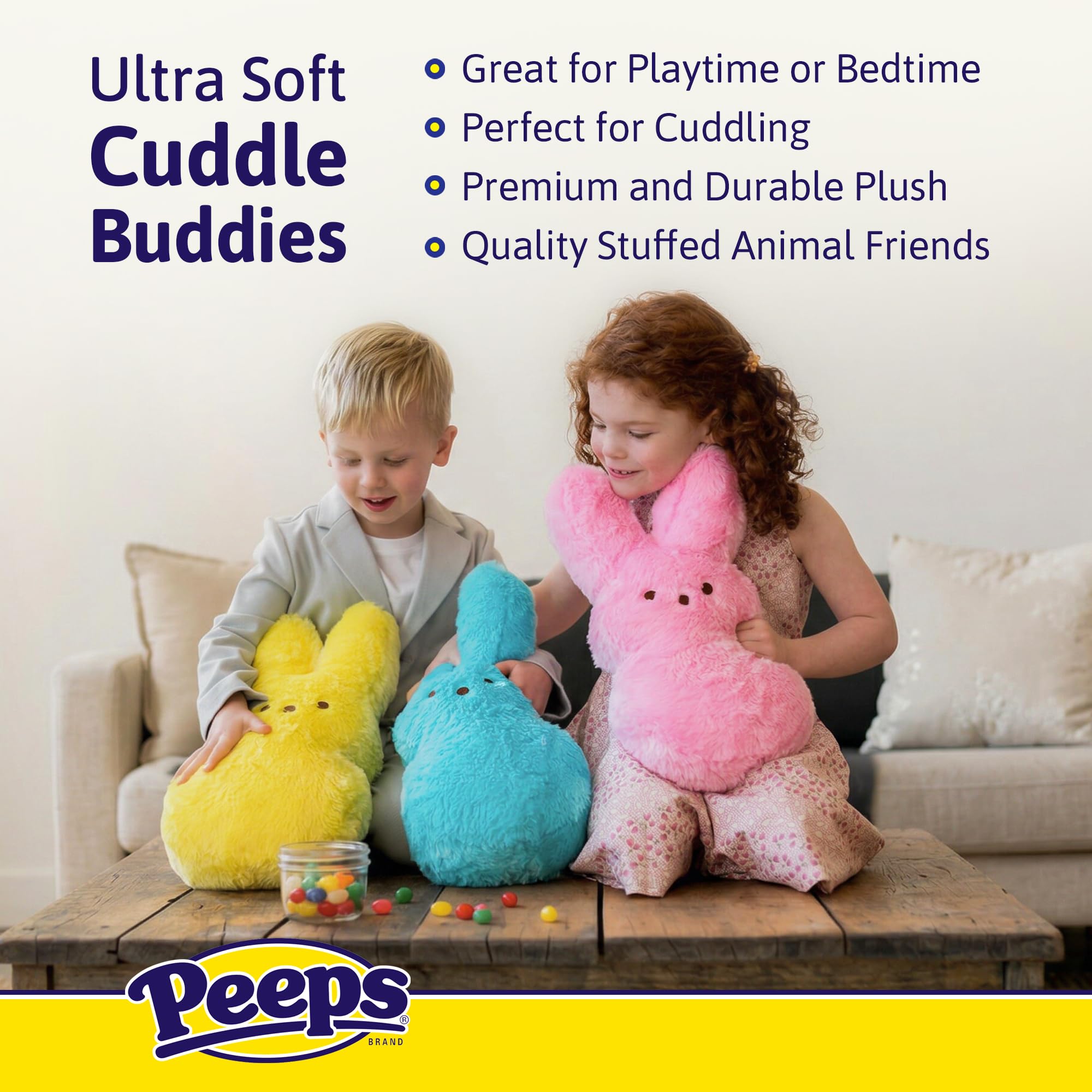 Animal Adventure Rainbow Shaggy Bunny Peeps Plush, full body, ideal cuddle buddy for bedtime