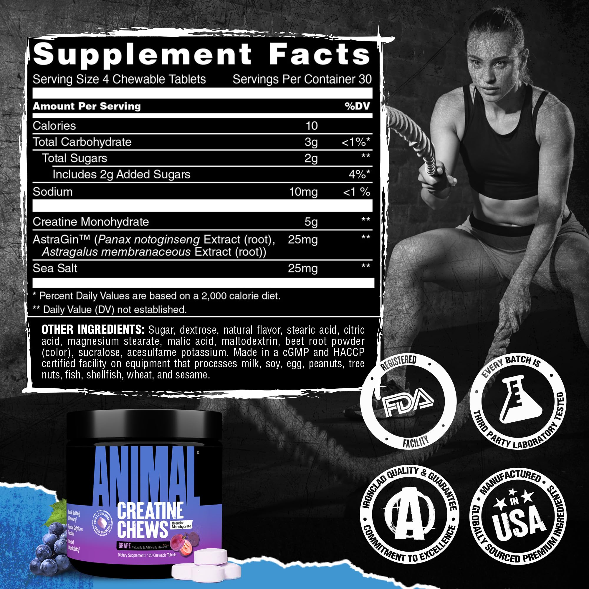 Animal Creatine Chews produced in a GMP-certified facility for quality control.