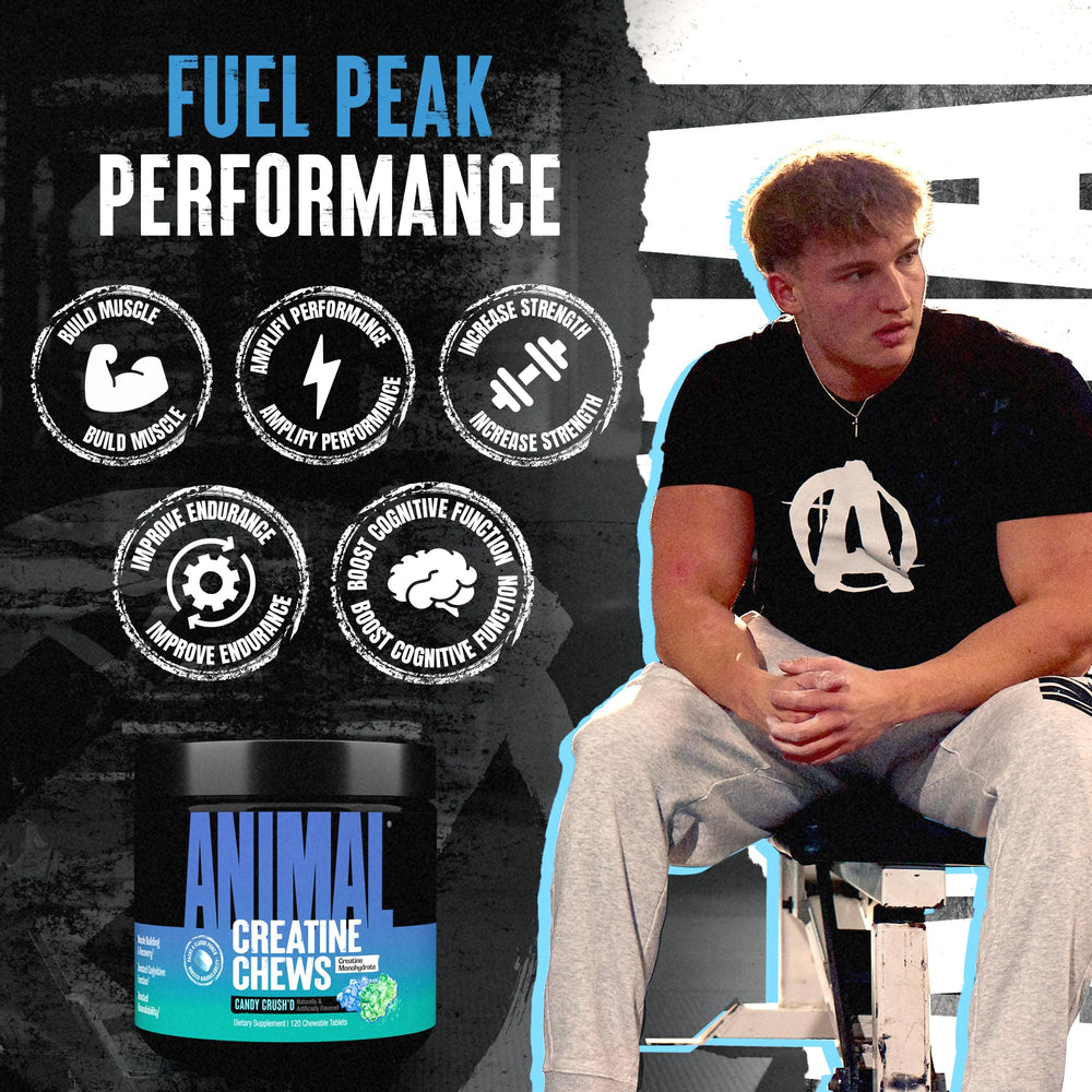 Animal Creatine Chews lemon flavor displayed for easy supplementation.