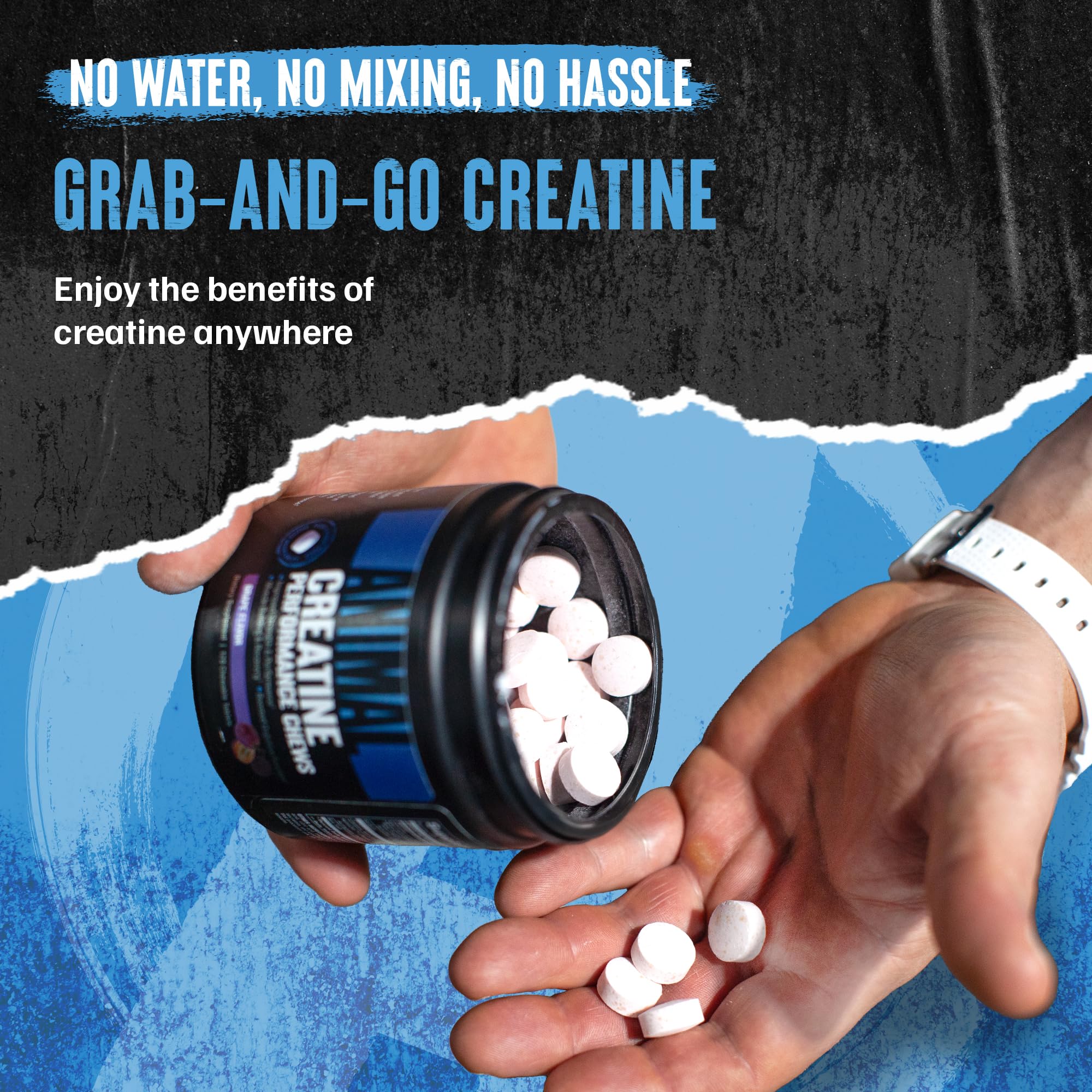 Animal Creatine Chews with sea salt formulation supports hydration.