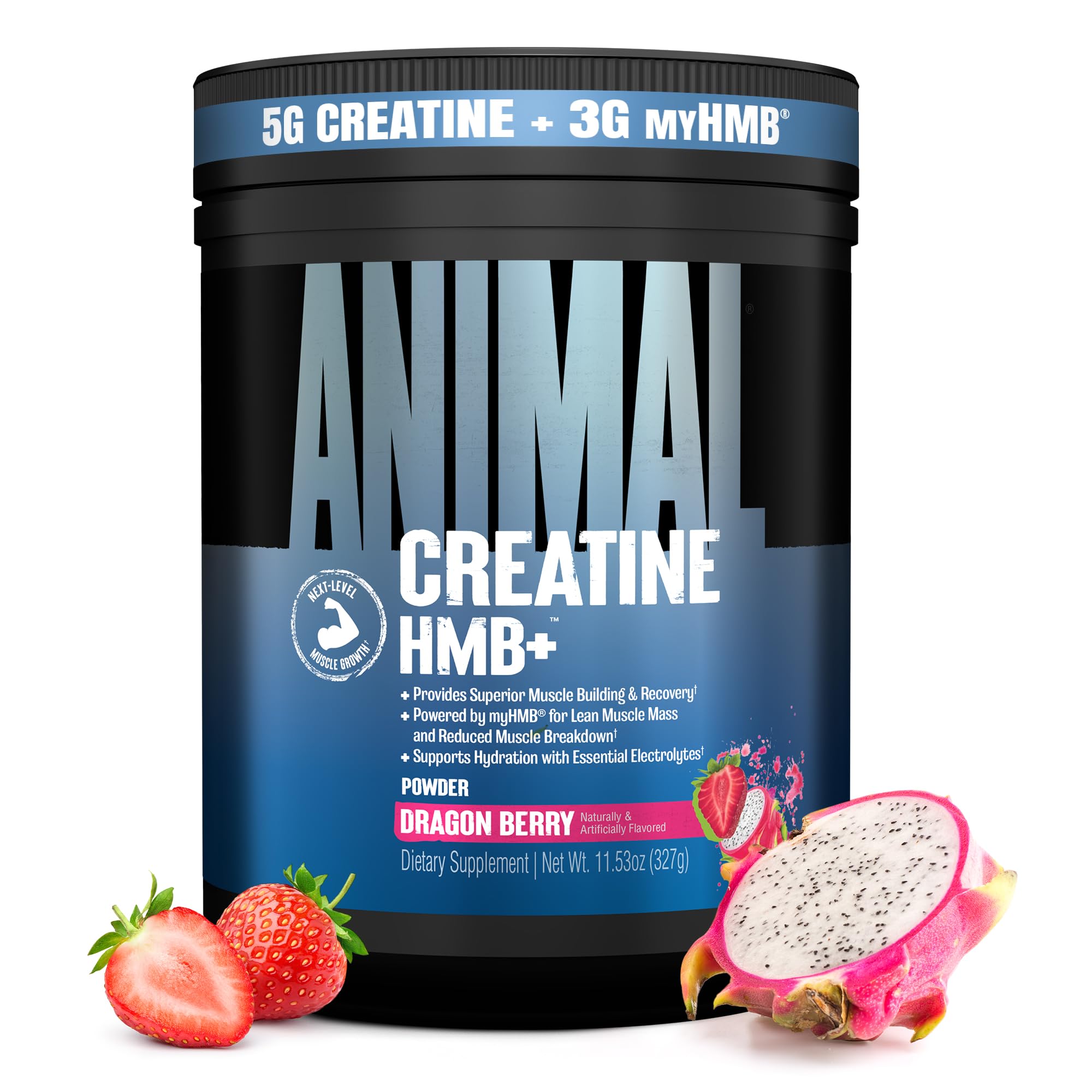 Animal Creatine HMB Dragon Berry bottle shown for daily strength support
