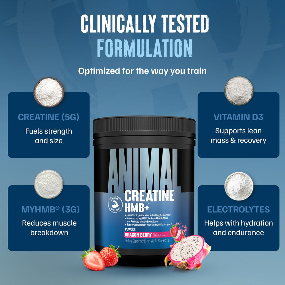 Animal Creatine HMB Dragon Berry shake ready in a glass