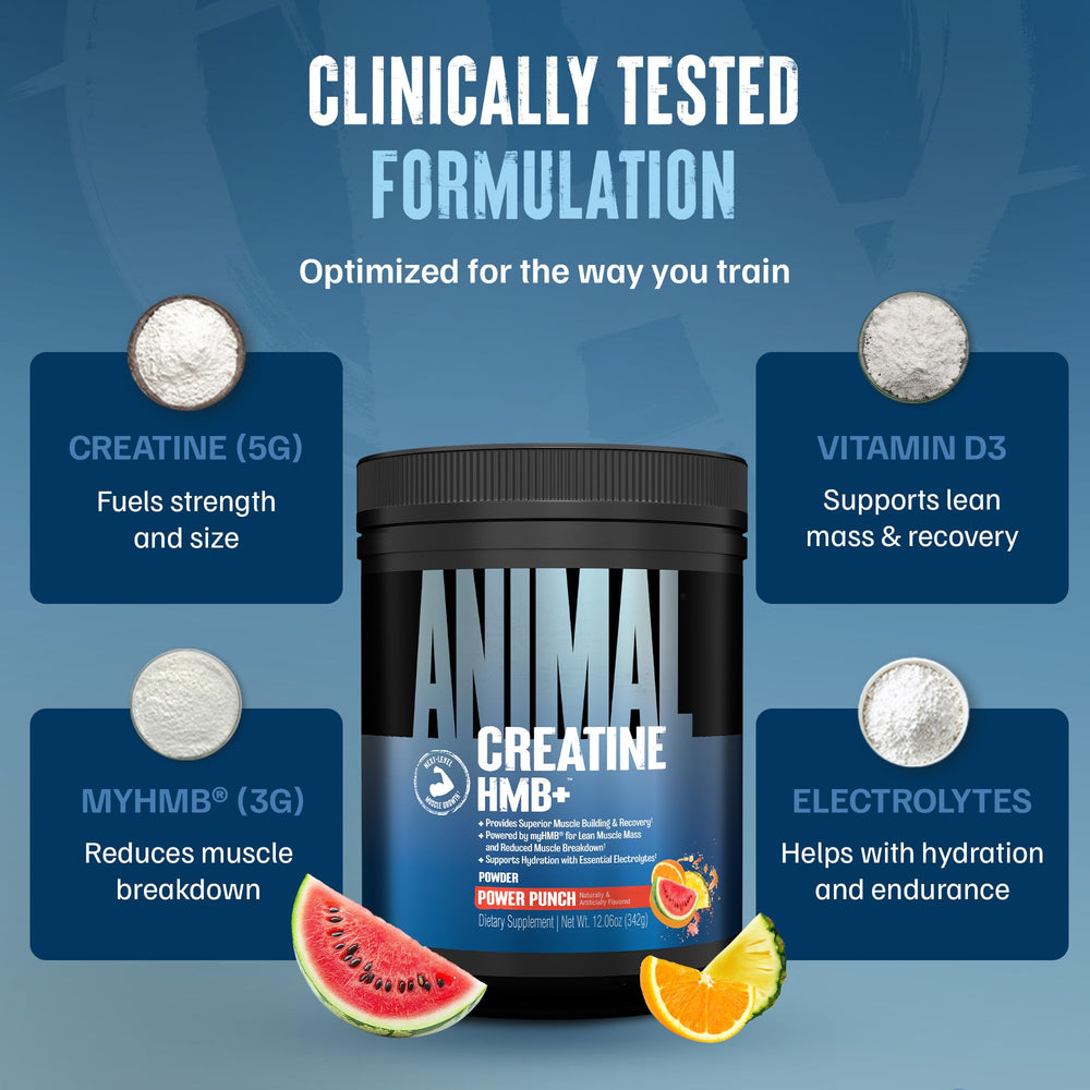 Animal Creatine HMB Powder electrolytes glass for hydration support
