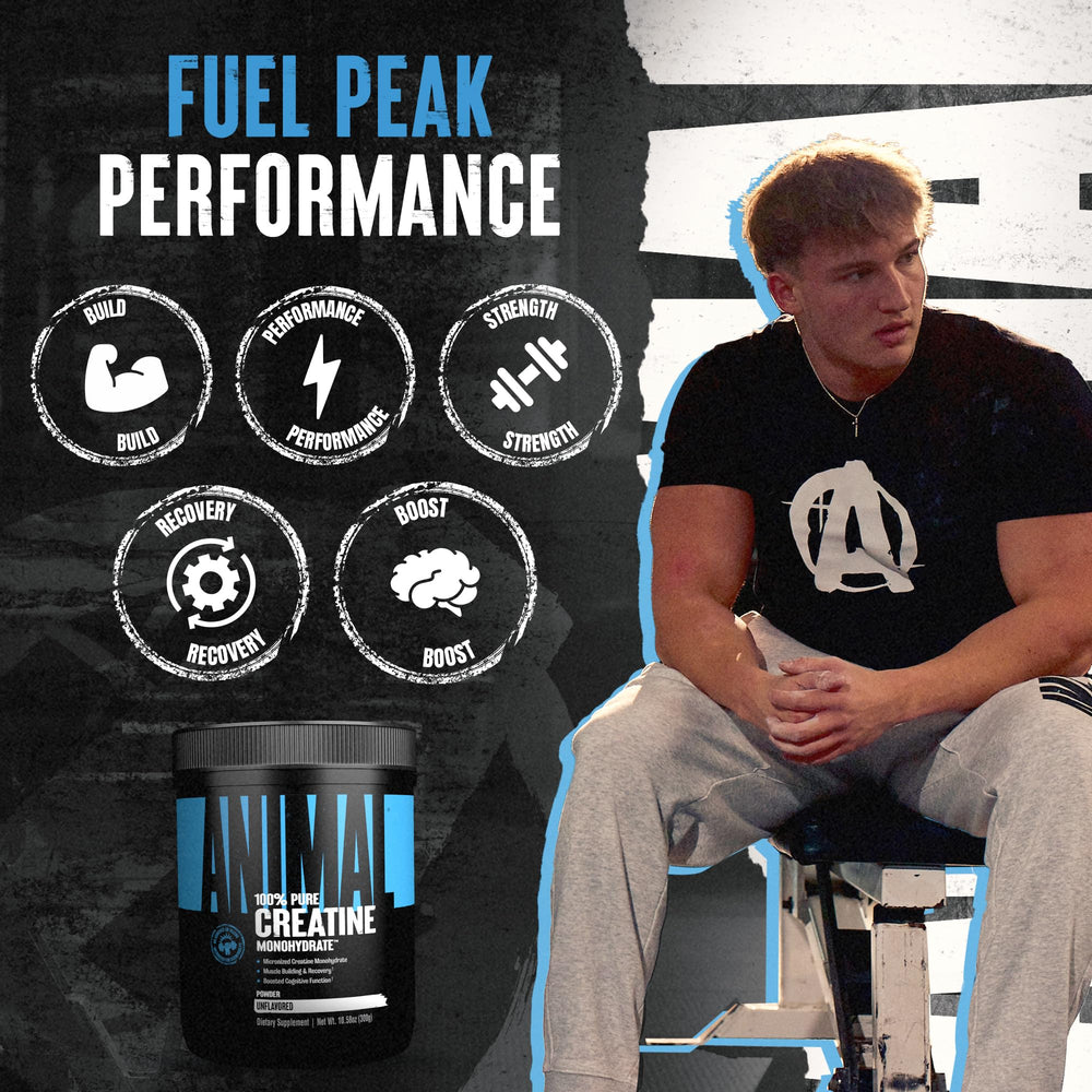 Animal Creatine Monohydrate powder mixed in shaker for quick, smooth blend.