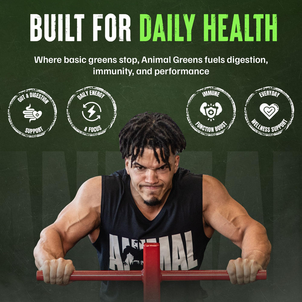 Animal Daily Greens 30-day pack close-up with capsules.
