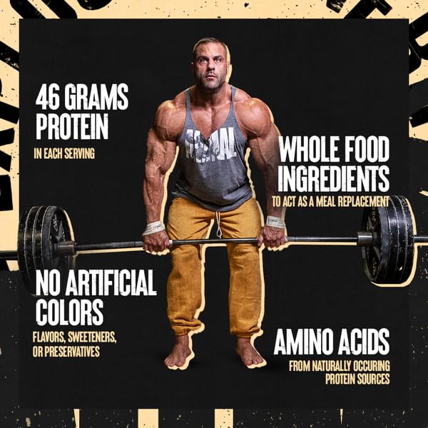 Animal Meal chocolate tub label shows high-quality nutrition.