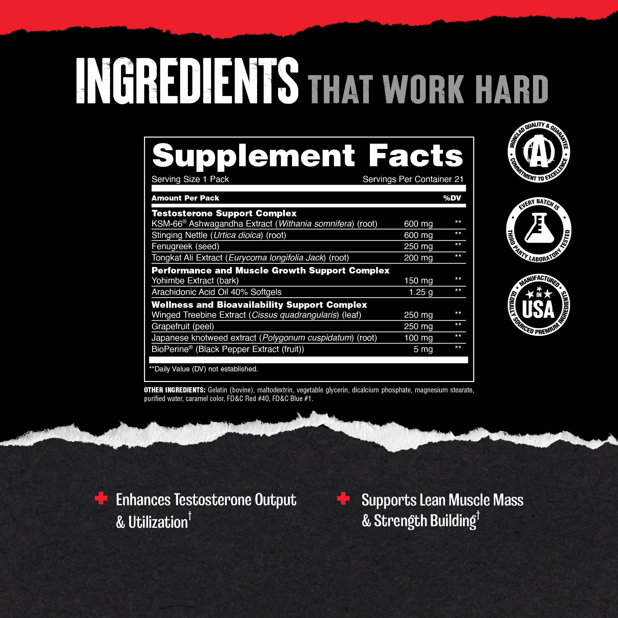 Animal Test label close-up highlighting key ingredients for muscle support.