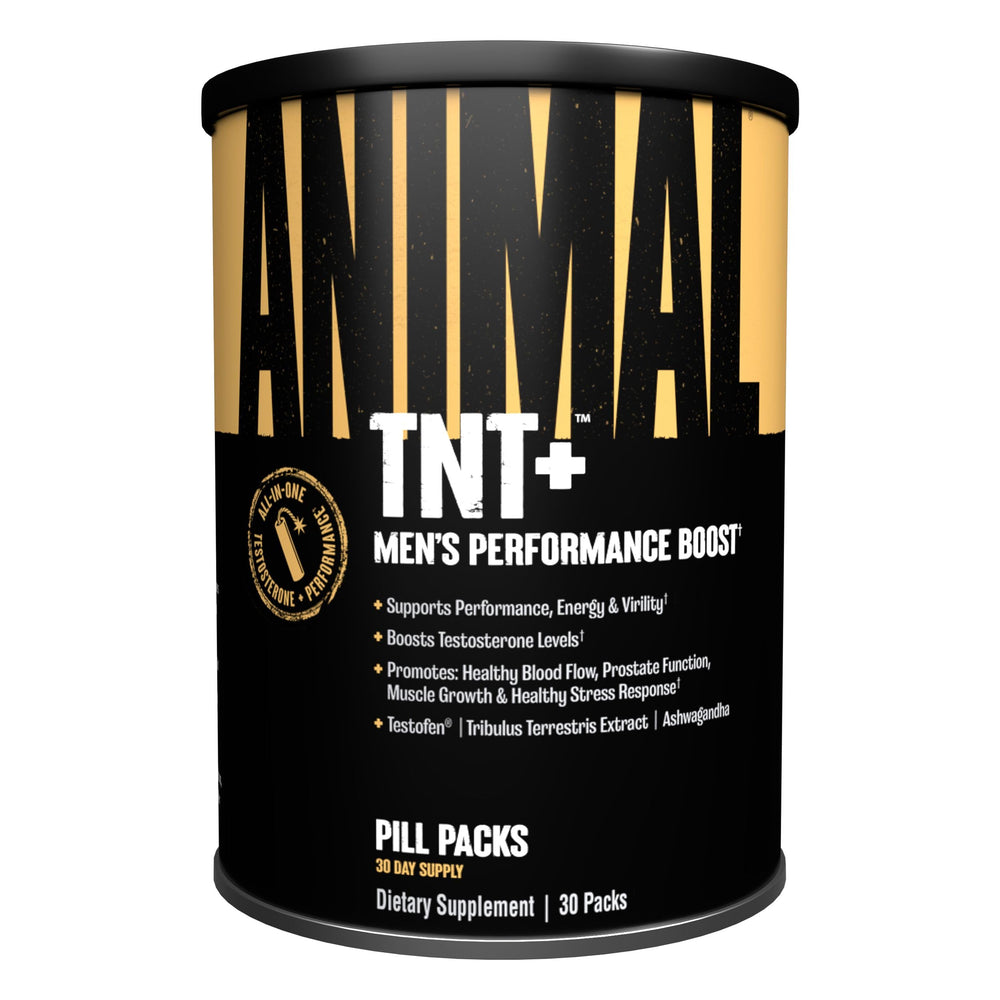 Animal TNT+ bottle and label; supports daily vitality and male wellness