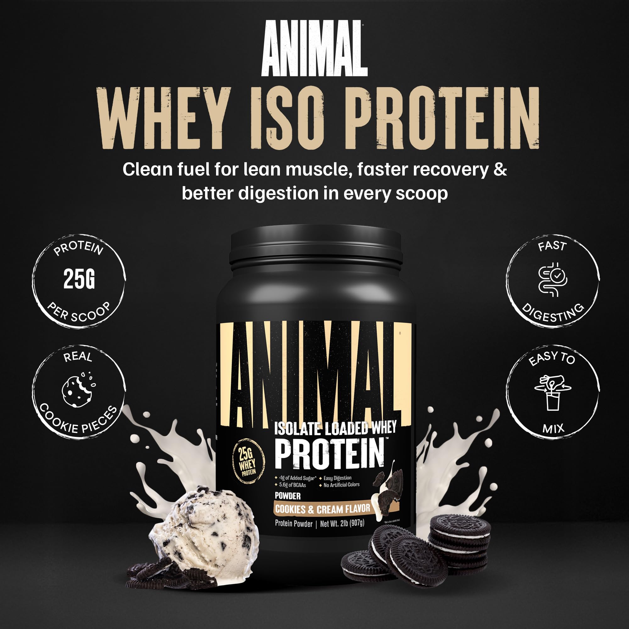 Animal Whey Isolate bottle back nutrition panel for informed choices.