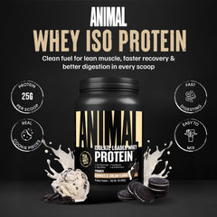 Animal Whey Isolate bottle back nutrition panel for informed choices.