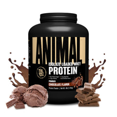 Animal Whey Isolate chocolate tub shows smooth mix and rich flavor