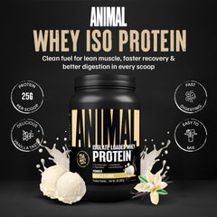 Animal Whey Isolate scoop showing 25g protein per serving
