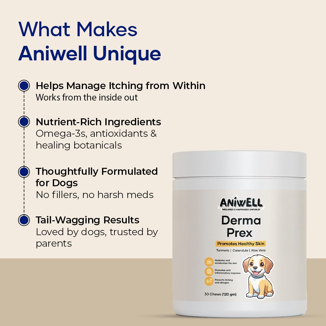 Aniwell DermaPrex ingredient pack visual for natural itch support