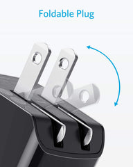 Anker 12W charger side view reveals slim desk-friendly profile.