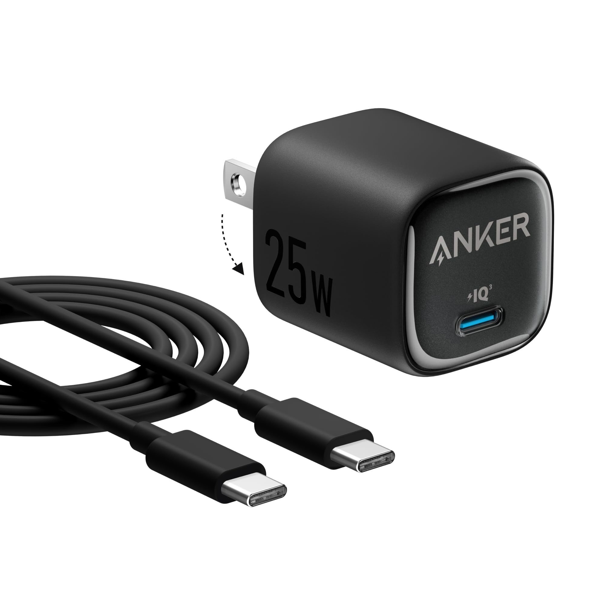 Anker 25W USB-C charger block with foldable plug for travel