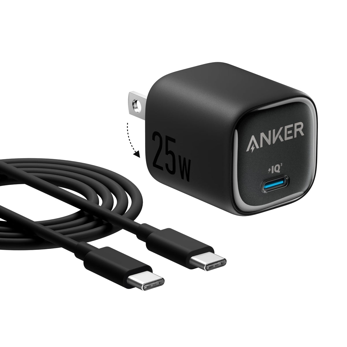 Anker 25W USB-C charger block with foldable plug for travel