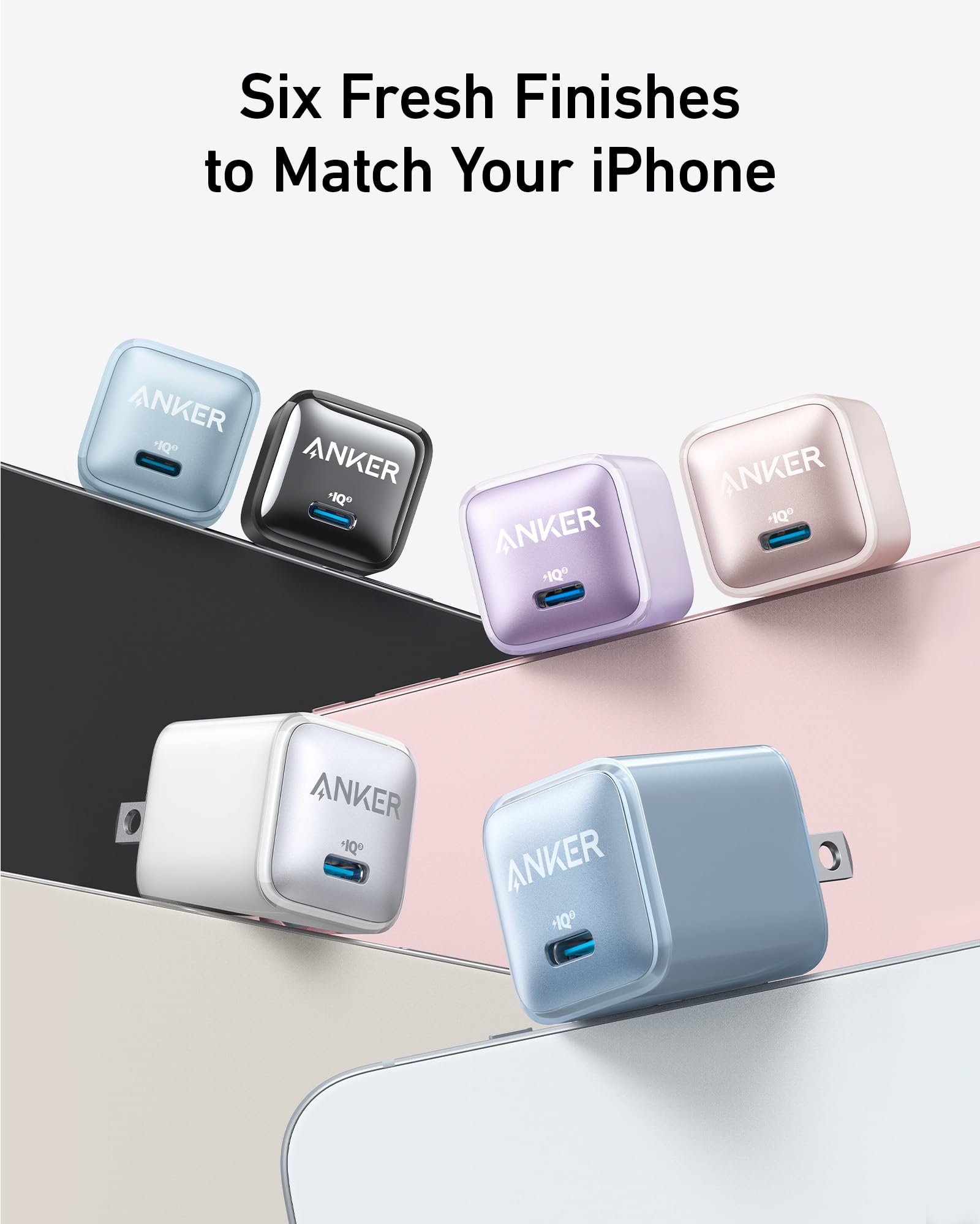 Anker 511 charger compact color options shot showing four color variants