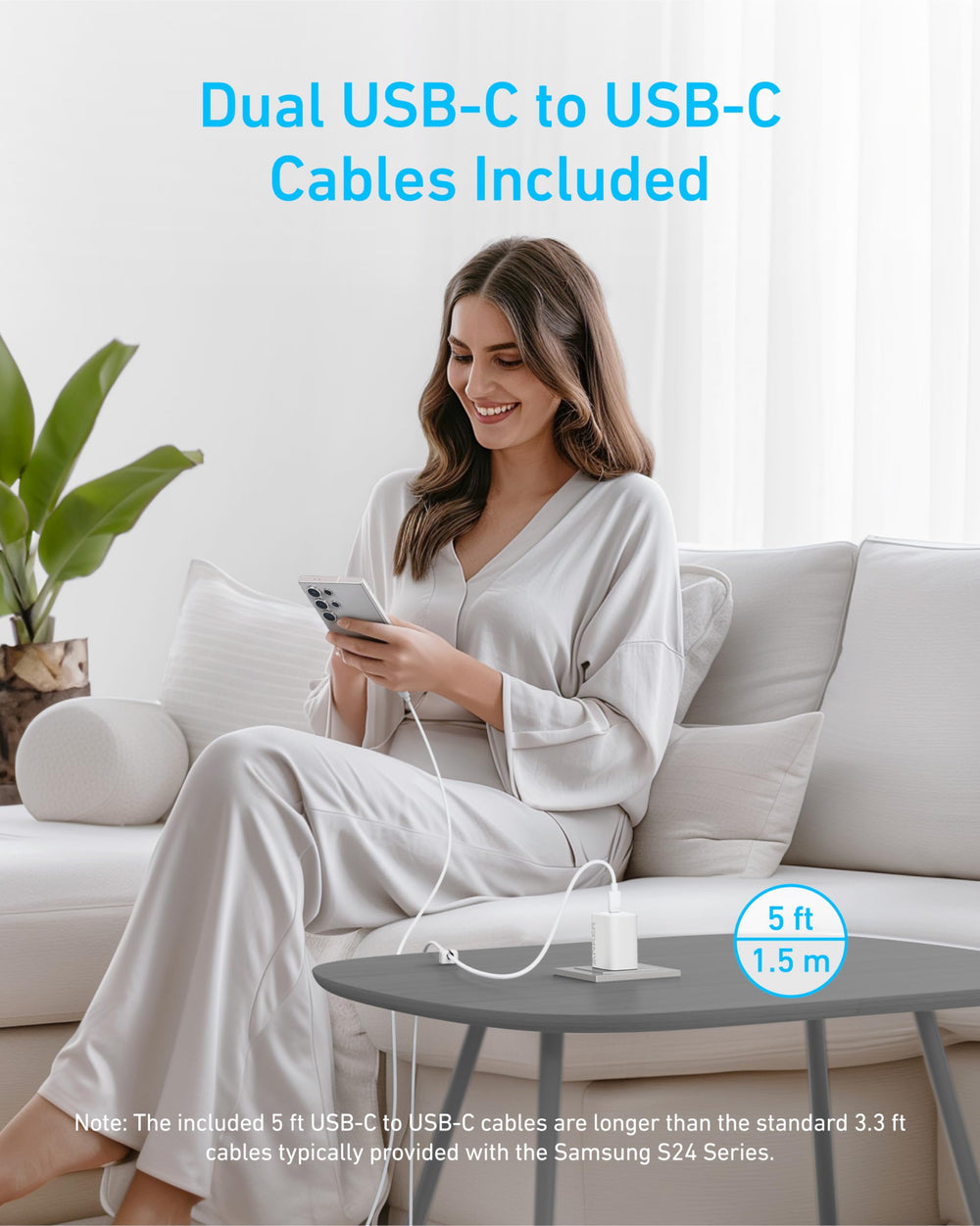Anker charger kit includes two cables, organizer and warranty for peace of mind.