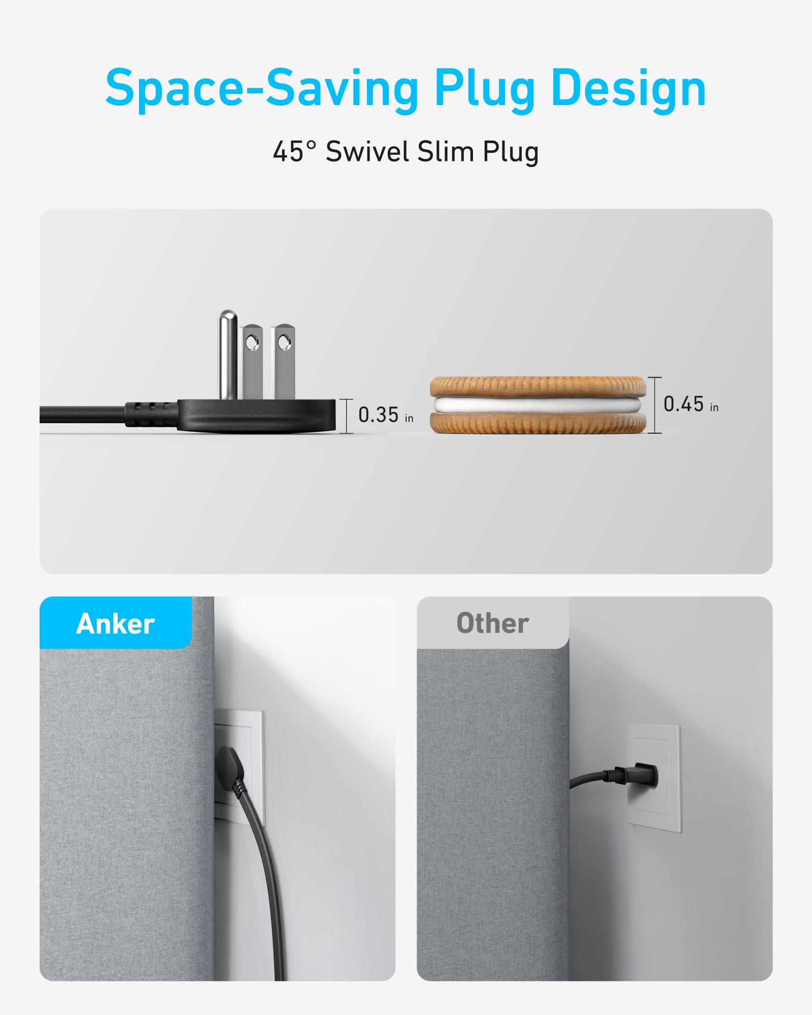 Anker charging station adjustable swivel plug, tidy setup adapts to any space.
