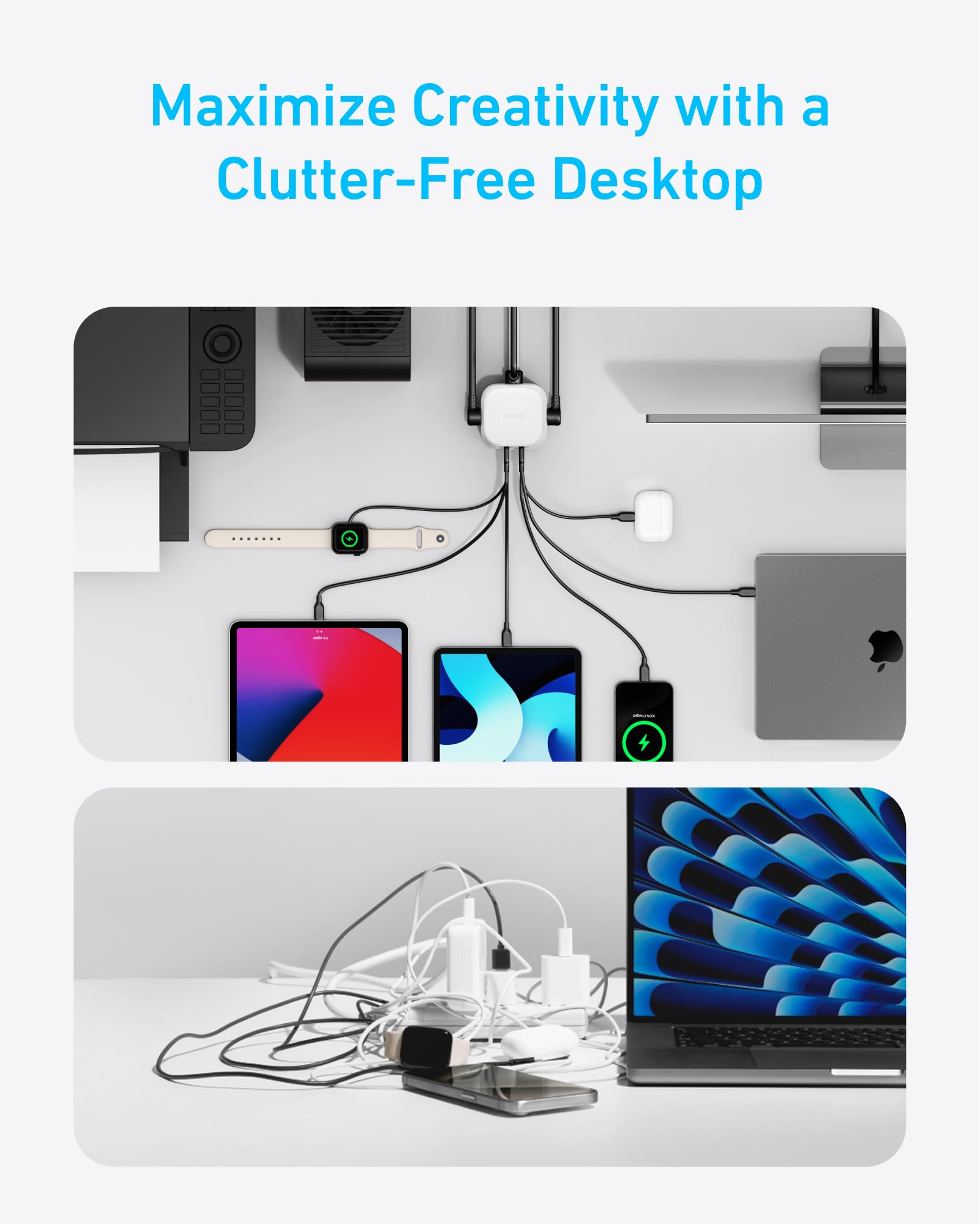 Anker 9-in-1 three-sided outlets shown for organized cords