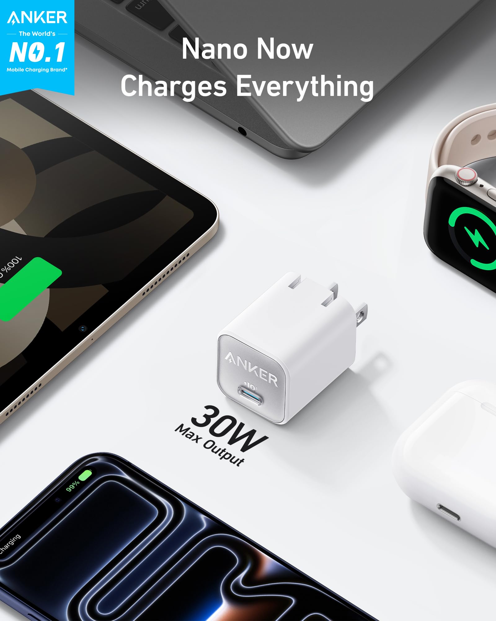 Anker Nano 30W charger foldable plug saves space for travel.
