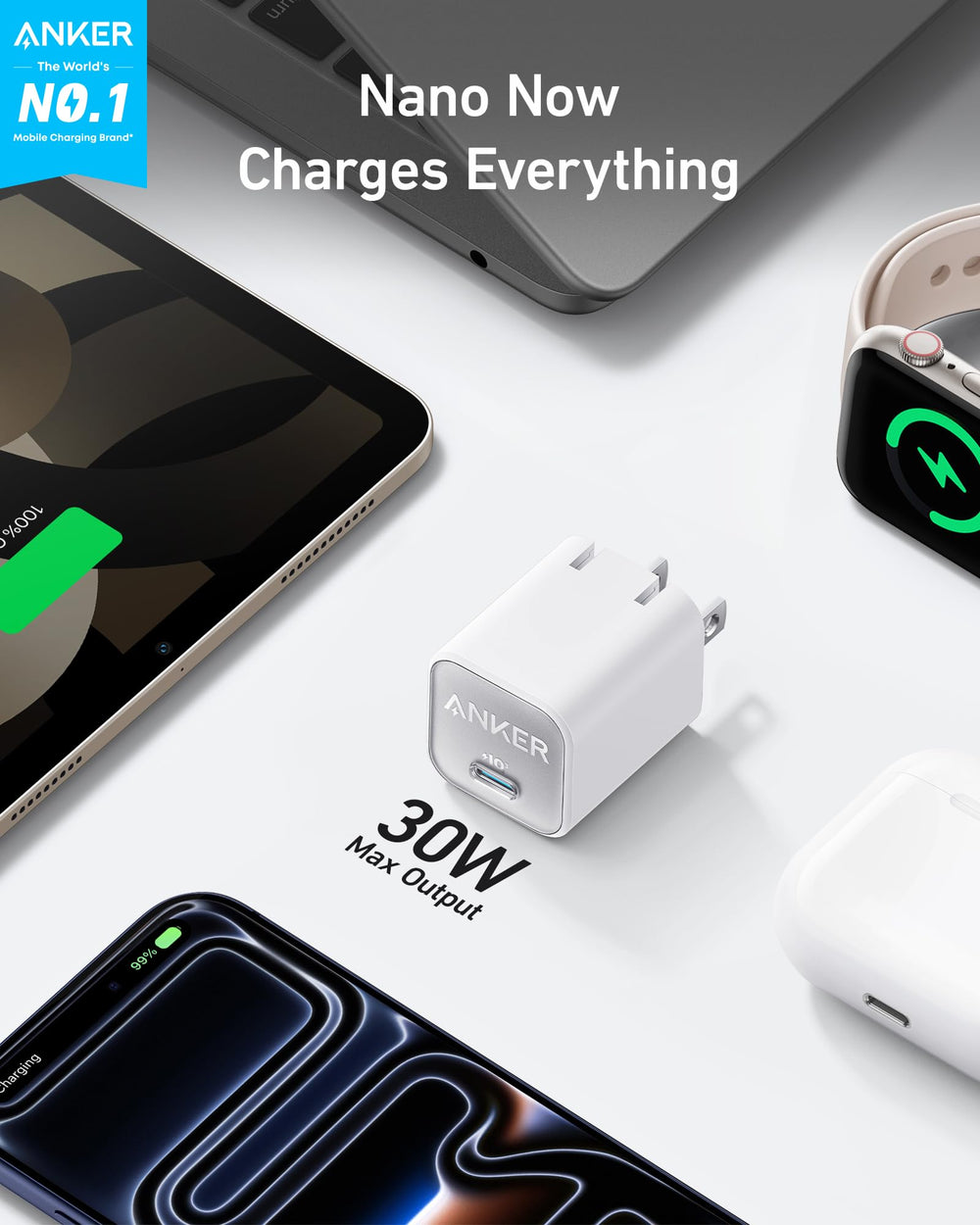 Anker Nano 30W charger foldable plug saves space for travel.
