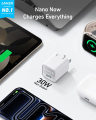 Anker Nano 30W charger foldable plug saves space for travel.