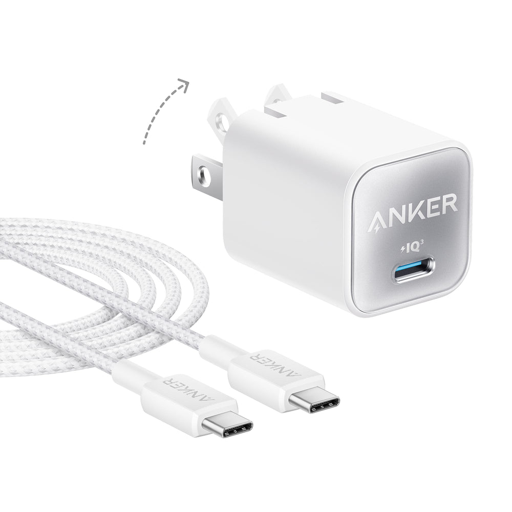 Anker Nano 30W charger front view; compact power for on-the-go devices.