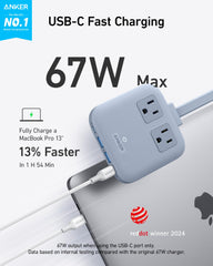 Anker Nano 67W 6-in-1 charger, ports visible for rapid device charging.
