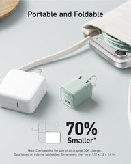 Anker Nano Charger in use with iPhone demonstrates rapid 30W charging.