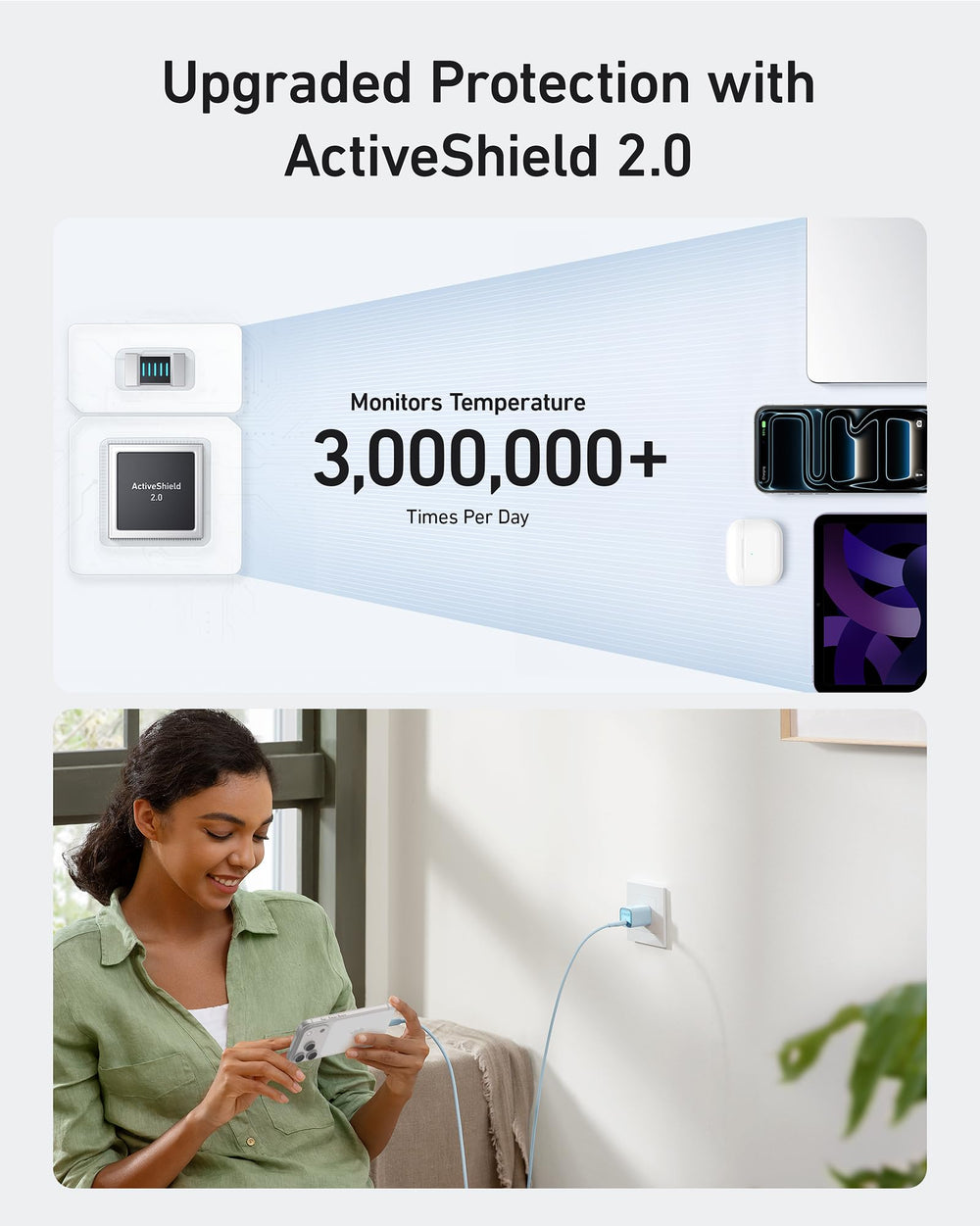Anker Nano 30W charger beside scale, showcasing ultra-compact size