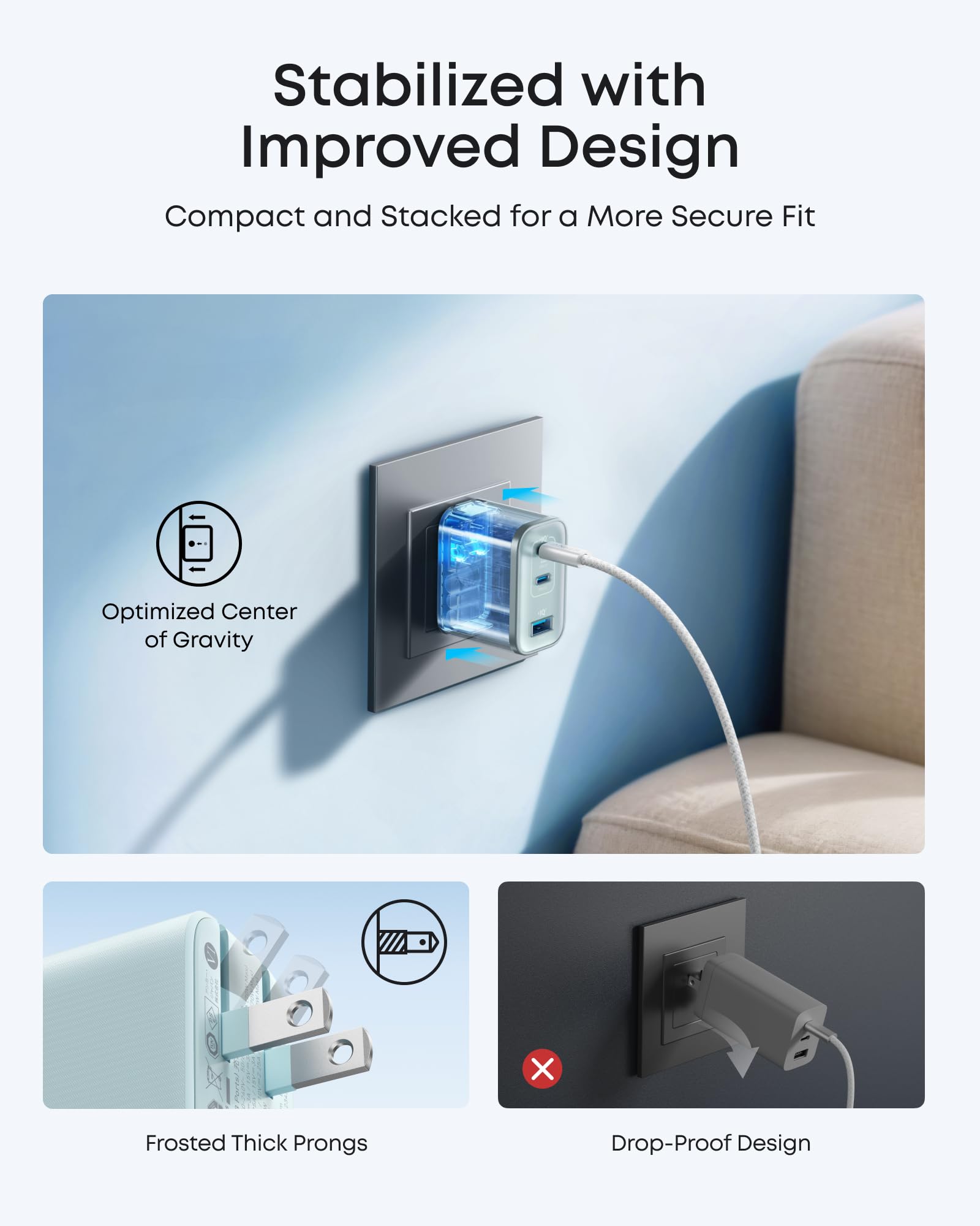 Anker Nano Charger 70W, travel-friendly size, pocket-friendly power for laptops and phones.