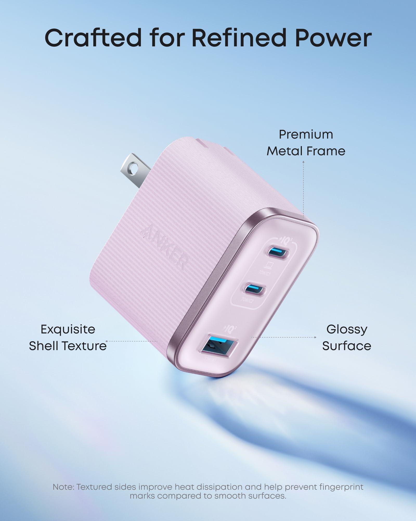 Anker Nano Charger textured shell with premium metal frame for style and durability